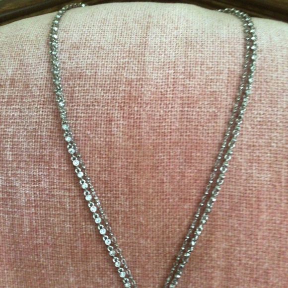 WHBM Silver and Rhinestone Tassel Long Tassel Necklace - Picture 4 of 11